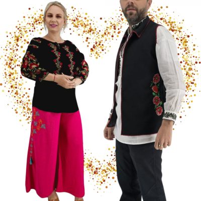Set Cuplu 629   Vesta cu Broderie si Ie traditionala cu broderie