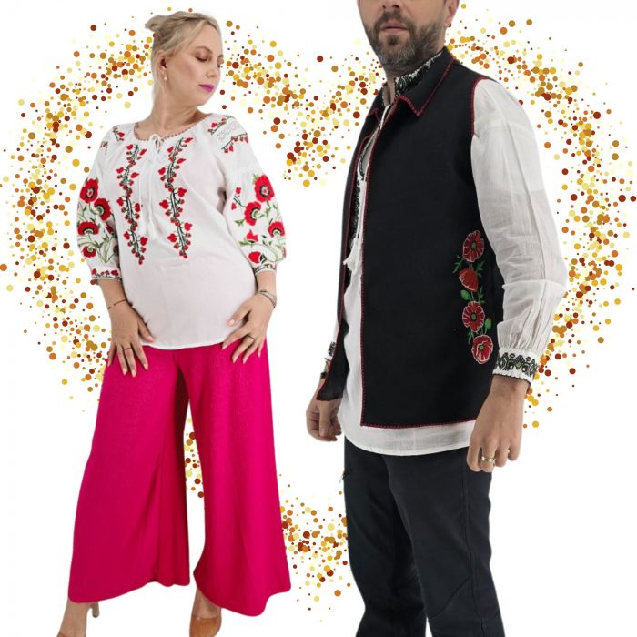 Set Cuplu 630   Vesta cu Broderie si Ie traditionala cu broderie