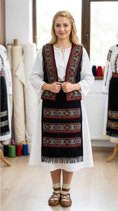 Set traditional pentru fetite vesta si fote traditional Suzana