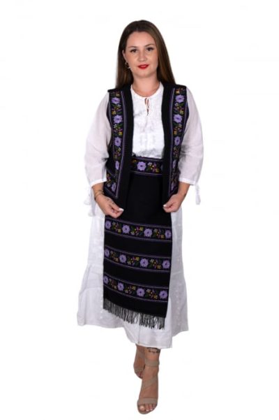 SET Traditional - Vesta, brau si 2 Fote brodate cu model traditional Filipa