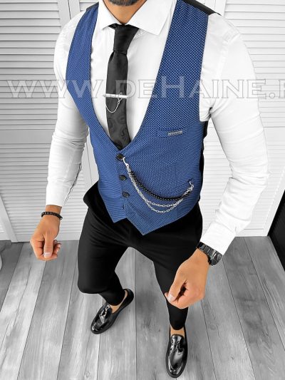 Vesta barbati eleganta slim fit albastra B8180