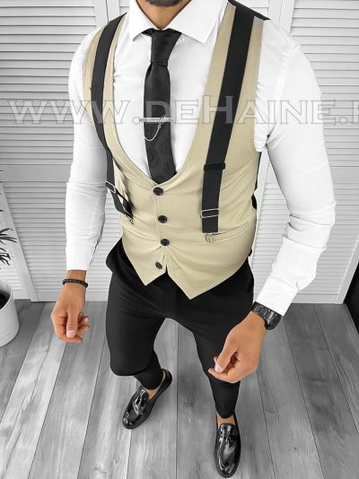 Vesta barbati eleganta slim fit bej B8083 O1-4.2