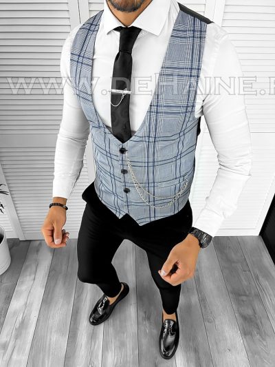 Vesta barbati eleganta slim fit blue B8087 O1-3.2