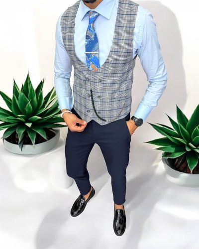 Vesta barbati eleganta slim fit  in carouri  13264