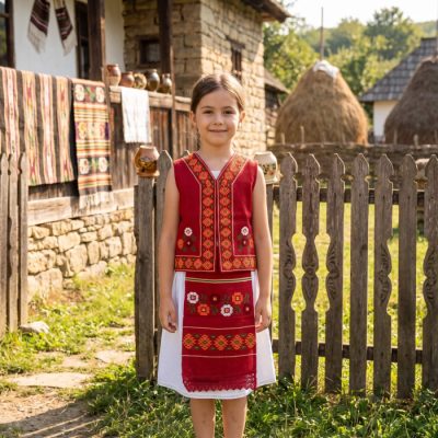 Vesta rosie cu broderie pentru fetite Draga 2